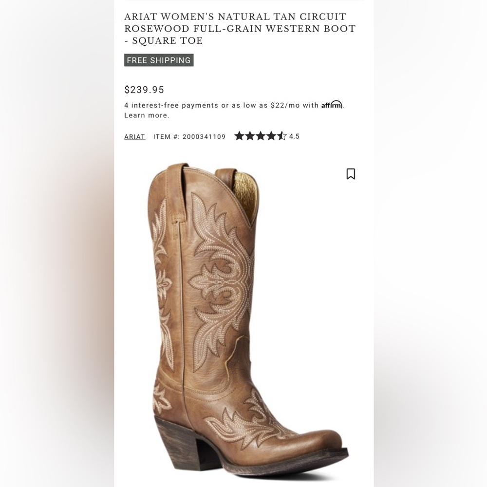 Ariat Tan Embroidered Western Boot Accent